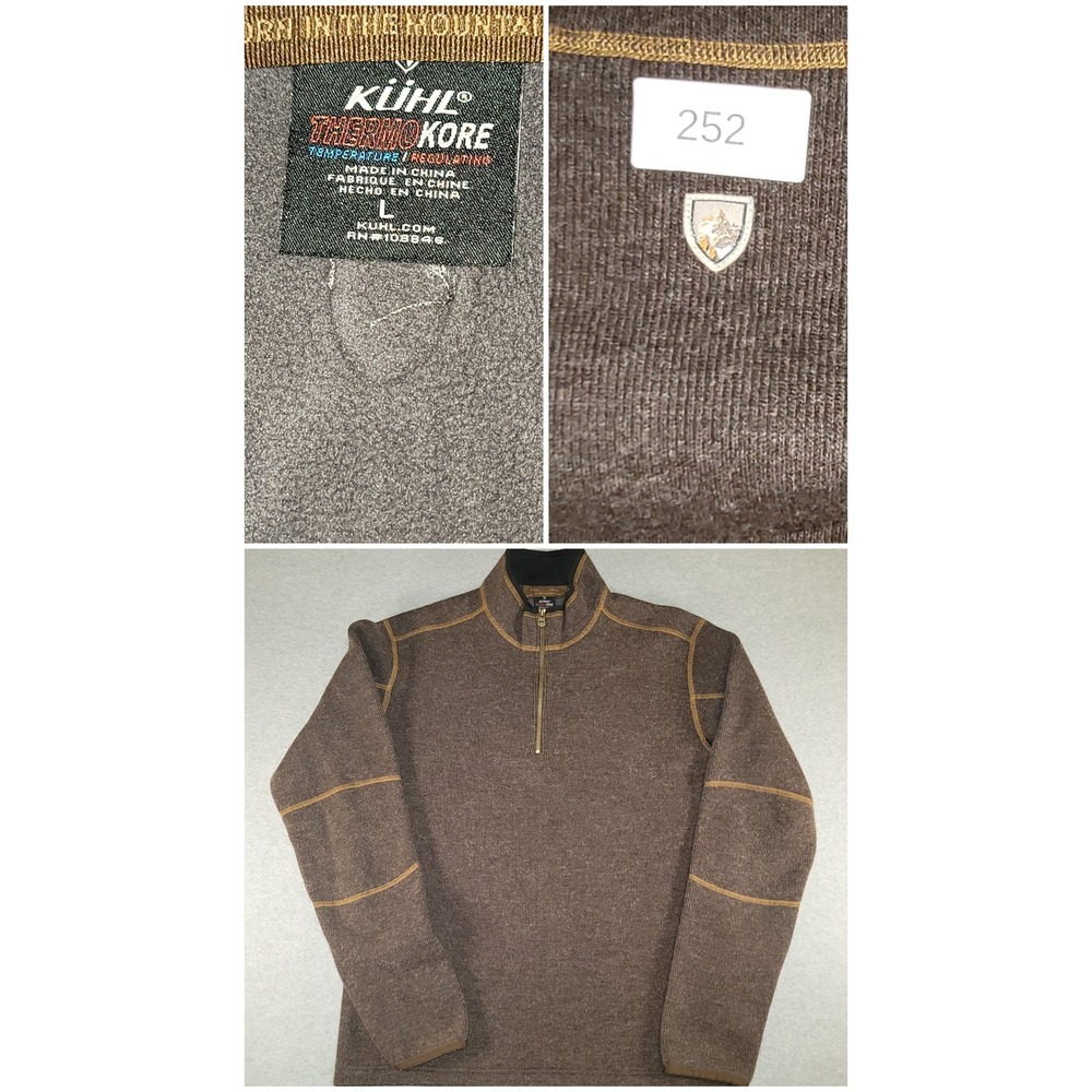 Kuhl ThermoKore Mens Large Brown Quarter Zip Pullover Fleece Sweater RN 108846